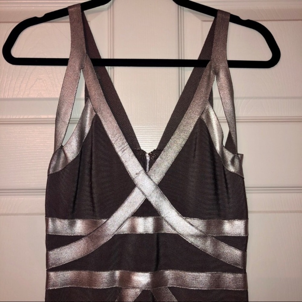 BEBE Silver and Grey Bandage Bodycon Mini Dress S - Picture 5 of 6